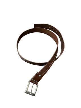 Brown Leather Belt Silver Buckle 47 Inches Long Classic Design